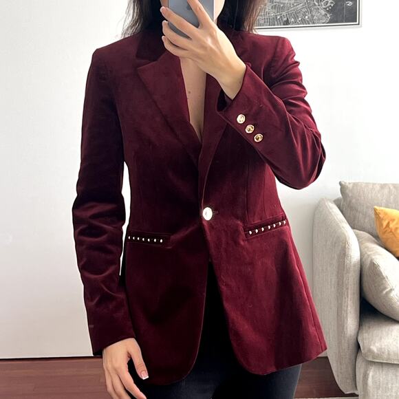 Elie Tahari Single Button Velvet Blazer size 2 Burgundy New - Picture 2 of 9